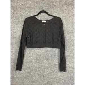 CW Classics size medium Black Lace long sleeve top round neck Cropped